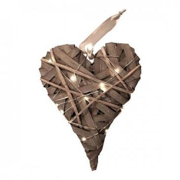 Flettet hjerte med LEDD - Natur -L 34 x B 25 cm