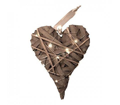 Flettet hjerte med LEDD - Natur -L 34 x B 25 cm