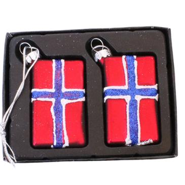 Julehengende norsk flagg - 5,5 x 3 cm- 2 stk. - Rød og blå