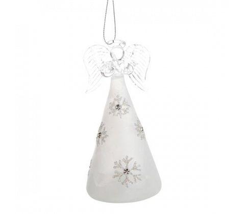 Engel i glass med LED lys - 13 cm - Hvit