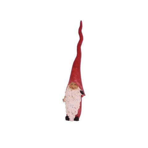 Nisse med lang nisselue - H 21 cm - Rød med stjerne