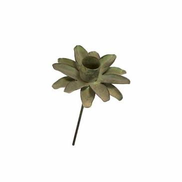 Lysholder på spyd - Blomst metall antikkgrønn - L 10 x Ø 10 cm