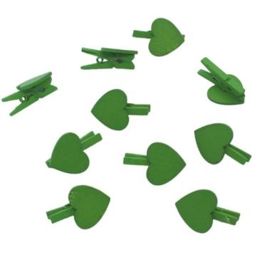 Trehjerte med klemme - 10 stk - L 2,5 cm - Grønn