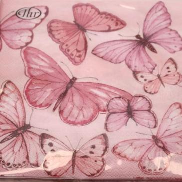 Frokost serviet lyserød med sommerfugle. L569659 Flowery Dance fra Ihr. 33x33cm.