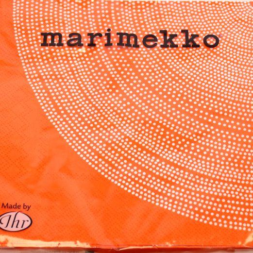 Frokost serviet Marimekko Fokus orange med mønster af hvide prikker. L592617 fra Ihr. 33x33cm.